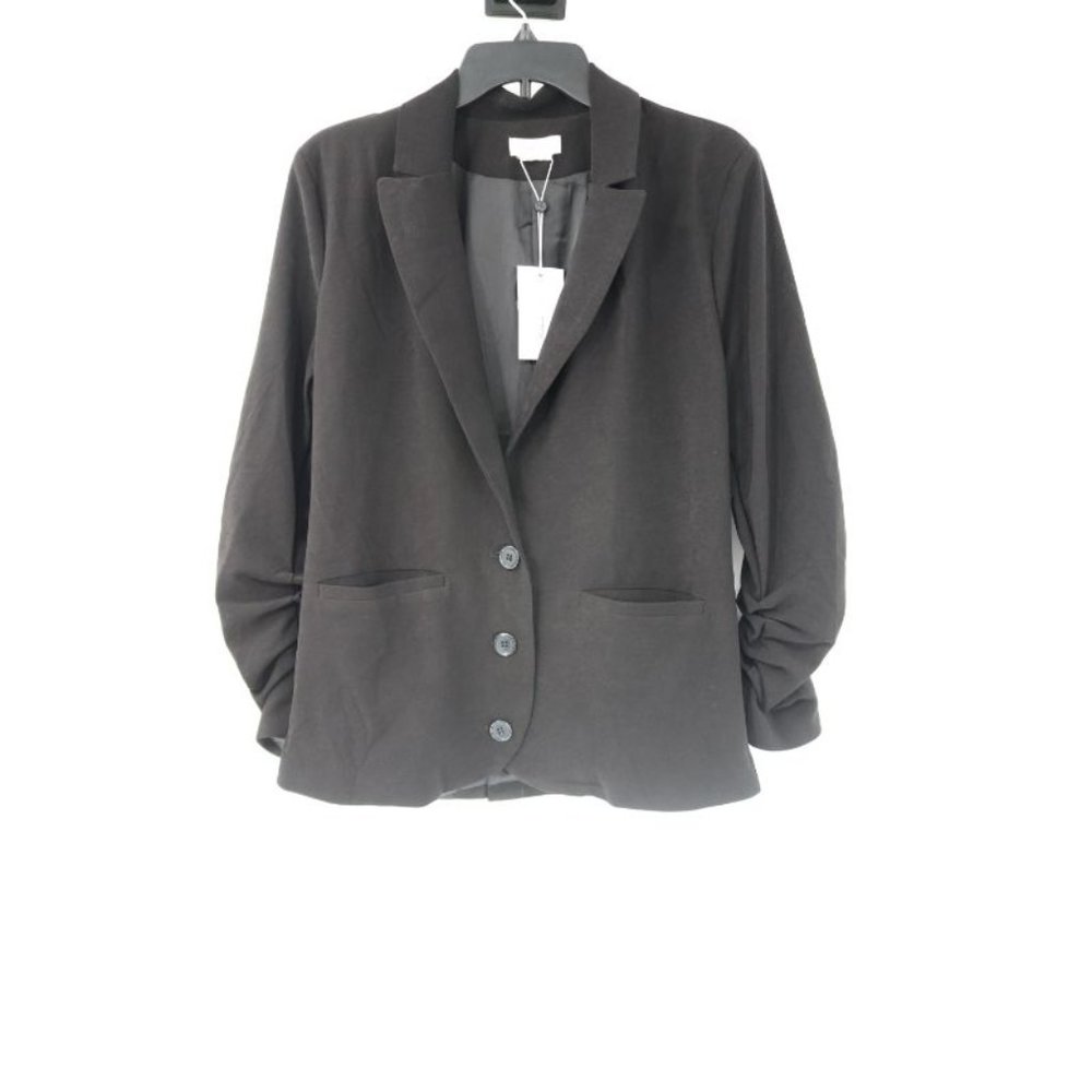 NWT Lovers friends Women's m black blazer ruched sleeves pockets collared jacket